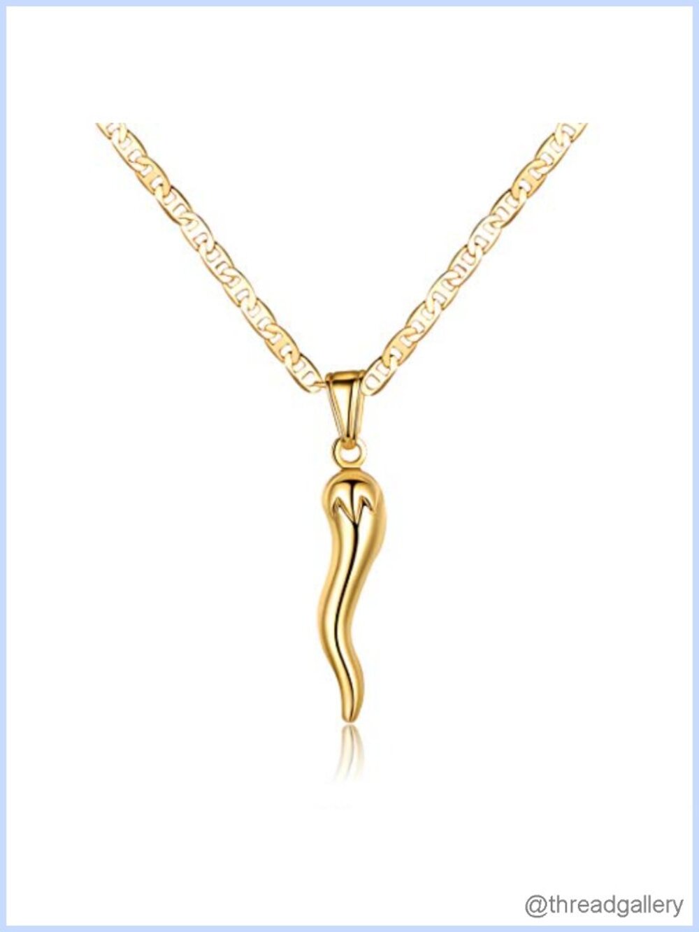18K Gold Plated Flat Marina Chain Necklace with Italian Horn